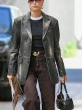 Clio Leather Blazer with Notch Lapel